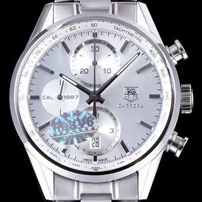SA급 태그호이어 남성용 까레라 칼리버 1887 크로노그래프 화이트 다이얼 7750 오토매틱 TAG0242 xx
