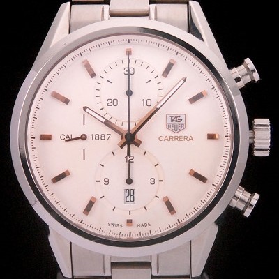 SA급 태그호이어 남성용 까레라 칼리버 1887 크로노그래프 화이트 다이얼 7750 오토매틱 TAG4200 xx