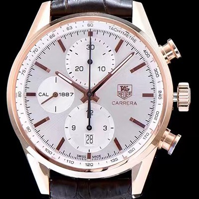 SA급 태그호이어 남성용 까레라 칼리버 1887 크로노그래프 로즈골드 화이트 다이얼 오토매틱 무브먼트 TAG0200 xx