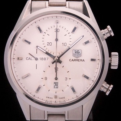 SA급 태그호이어 남성용 까레라 칼리버 1887 크로노그래프 화이트 다이얼 7750 오토매틱 TAG4201 xx