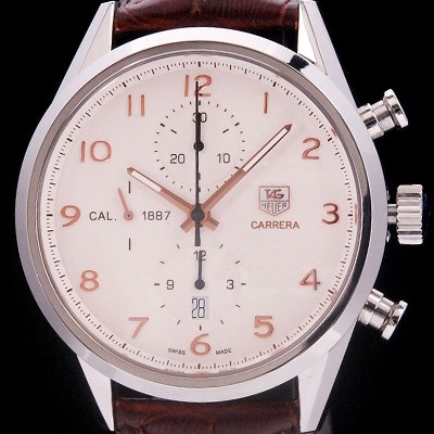SA급 태그호이어 남성용 까레라 칼리버 1887 크로노그래프 화이트 다이얼 7750 오토매틱 TAG4212 xx