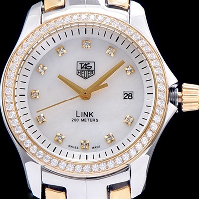 SA급 테그호이어 여성용 링크 시리즈 큐빅 세팅 화이트 다이얼 스위스 쿼츠 무브먼트 TAG0200 xx
