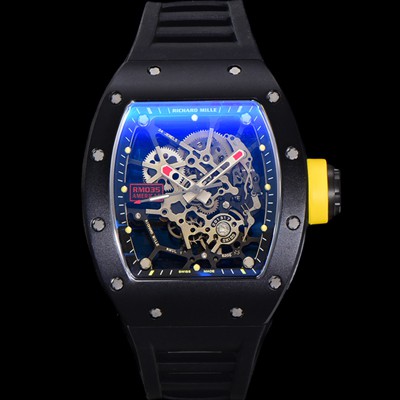 SA급 리차드밀러 남성용 RM035 라파엘 나달 수동/기계식 풀 세라믹 48mm 러버줄 블랙 스켈레톤 다이얼 ric0221 xx