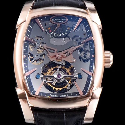 SA급 파르미지아니 남성용 칼파 신형 그랜드 투어빌론 시리즈 18k 로즈골드 그레이 스켈레톤 다이얼 아시안 투어빌론 탑재 PAR4211 xx