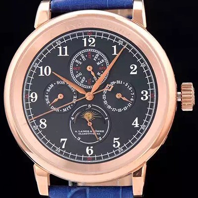 SA급 아랑게운트죄네 남성용 1815 시리즈 워치 18k 로즈골드 문페이즈 블랙 다이얼 오토매틱 무브먼트 ALS4204 xx