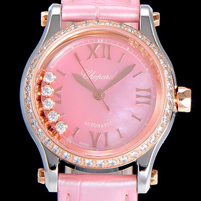 SA급 쇼파드여성용 해피스포츠 미니 오토매틱 보석/큐빅 30미리 레이디스 18K 로즈골드 자게 핑크다이얼 CHO58539 xx