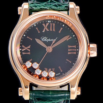 SA급 쇼파드여성용 해피스포츠 미니 오토매틱 30미리 레이디스 18K 로즈골드 자게 다이얼 그린 CHO83952 xx