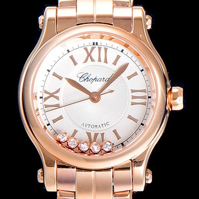 SA급 쇼파드여성용 해피스포츠 미니 오토매틱 30미리 레이디스 18K로즈골드 올금 장식 자게다이얼 화이트 CHO68098 xx