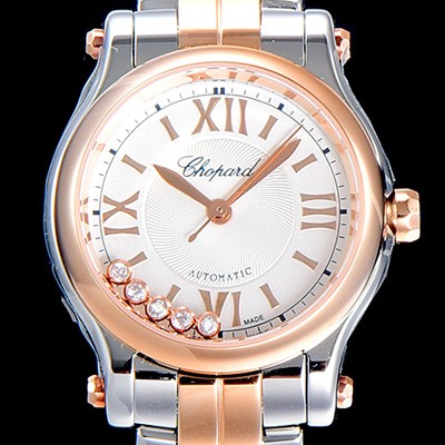 SA급 쇼파드여성용 해피스포츠 미니 오토매틱 30미리 레이디스 18K로즈골드 투톤콤비 장식 자게다이얼 화이트 CHO59406 xx