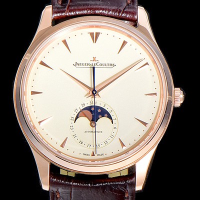 SA급 예거 르꿀르뜨남성용 마스터 울트라 씬 문페이즈 39미리 오토매틱 18K로즈골드 화이트다이얼 JAG16073 xx