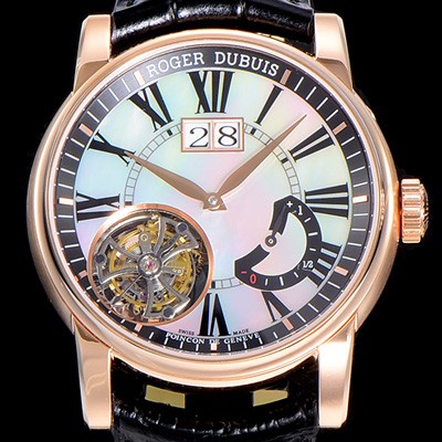 SA급 로저드빌남성용  오마쥬 수동기계식 투어빌론(뜨루삐옹) 45미리 18K 로즈골드 화이트다이얼 ROG65469 xx
