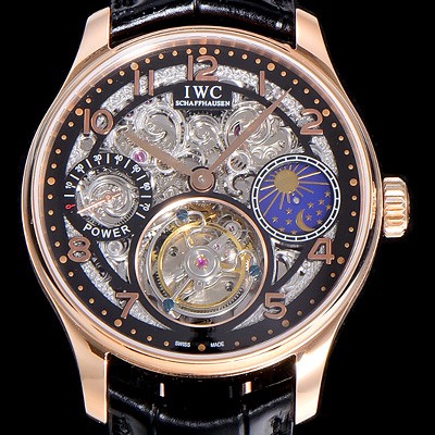 SA급 아이더블유씨남성용 포르투기즈 42미리 수동/기계식 투어빌론(뚜르삐옹) 금장시계 스켈래톤 다이얼 블랙다이얼 IWC45296 xx