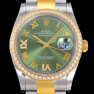 SA급 로렉스남성용 데이져스트 오토매틱 36미리 18K 옐루골드 보석/큐빅 그린다이얼 3235무브 ROL83734 xx