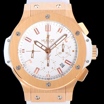 SA급 휴블렛남성용 빅뱅 크로노그래프 44미리 18K로즈골드 다이아몬드우레탄 오토매틱 화이트다이얼 HUB60235 xx