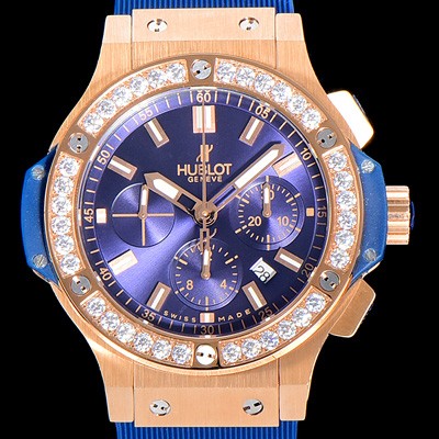 SA급 휴블렛남성용 빅뱅 크로노그래프 44미리 18K로즈골드 다이아몬드우레탄 오토매틱 블루다이얼 HUB47473 xx