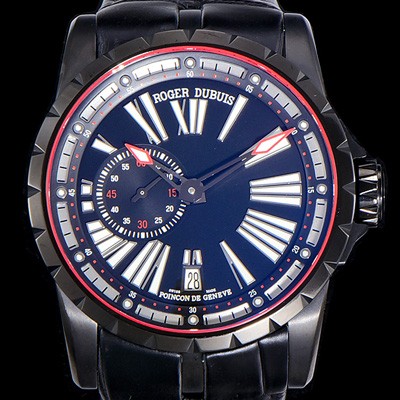 SA급 로저드빌남성용 엑스칼리버 오토매틱 45미리 DCL/LE 블랙 코팅 블랙다이얼 ROG16517 xx