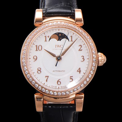 SA급 아이더블유씨여성용 다빈치 오토매틱 문페이즈 36mm 18K 로조골드 다이아몬드베젤가죽줄 화이트다이얼 iwc28513 xx
