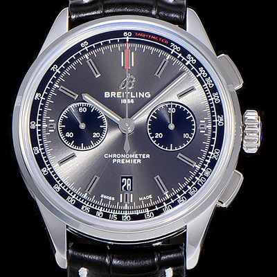 SA급 브라이틀링남성용 프리미에르 01 크로노그래프 오토매틱 42mm 그레이다이얼 BRE84593 xx