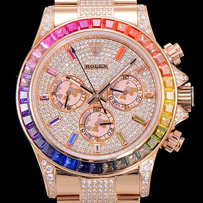 SA급 로렉스남성용 데이토나 오이스터 라인보우 와치 보석/큐빅 세팅 4130타입 무브튜닝 40mm 올금/통금 로즈골드 블랙 다이얼 ROL87026 xx