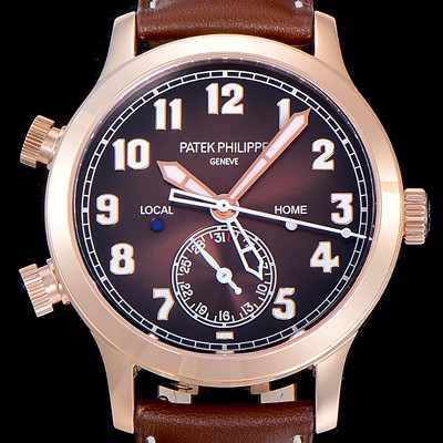 SA급 파텍필립남성용 컴플리케이션 칼라트라바 파일럿 트레블 타임 42mm 브라운다이얼 PAT34340 xx