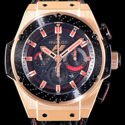 SA급 휴블렛남성용 빅뱅 킹파워 F1 그레이트브리튼 48mm 오토매틱 18k 로즈골드 블랙다이얼 HUB38371 xx