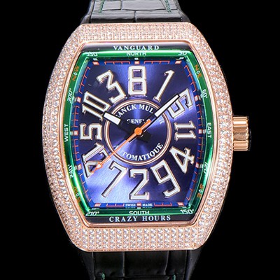 SA급 프랭크뮬러 남성용 뱅가드 오토매틱 CZ02타입 44미리 18K로즈골드/보석/큐빅 셋팅 가죽줄/스트랩 블루다이얼 FRA73786 xx