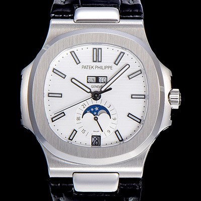 SA급 파텍필립 남성용 노틸러스 5726/1A-014 오토매틱 Cal.324 타입 40미리 문페이즈 가죽줄/밴드 화이트다이얼 PAT75447 xx