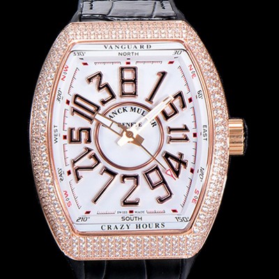 SA급 프랭크뮬러 남성용 뱅가드 오토매틱 CZ02타입 44미리 18K로즈골드/보석/큐빅 셋팅 가죽줄/스트랩 화이트다이얼 FRA73777 xx