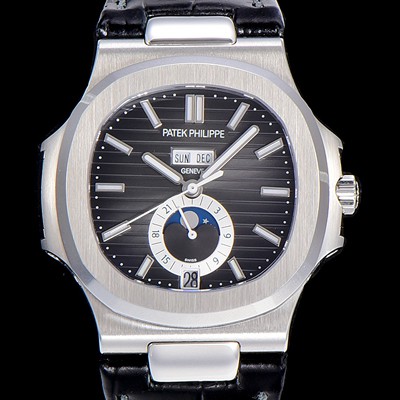 SA급 파텍필립 남성용 노틸러스 5726/1A-014 오토매틱 Cal.324 타입 40미리 문페이즈 가죽줄/밴드 블랙다이얼 PAT75438 xx