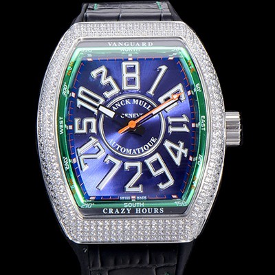 SA급 프랭크뮬러 남성용 뱅가드 오토매틱 CZ02타입 44미리 보석/큐빅 셋팅 가죽줄/스트랩 블루다이얼 FRA73741 xx