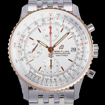 SA급 브라이틀링 남성용 네비타이머 크로노그래프 오토매틱 A7750-2 41미리 메탈시계 투톤콤비 18K로즈골드 화이트다이얼 BRE75613 xx