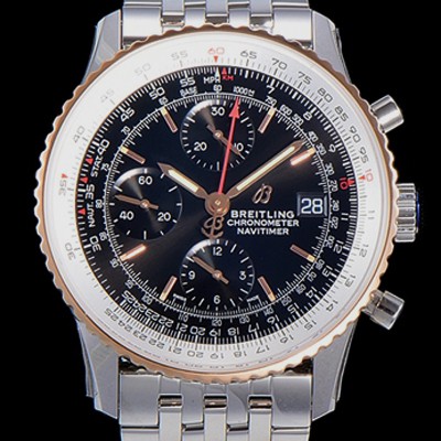 SA급 브라이틀링 남성용 네비타이머 크로노그래프 오토매틱 A7750-2 41미리 메탈시계 투톤콤비 18K로즈골드 블랙다이얼 BRE75674 xx