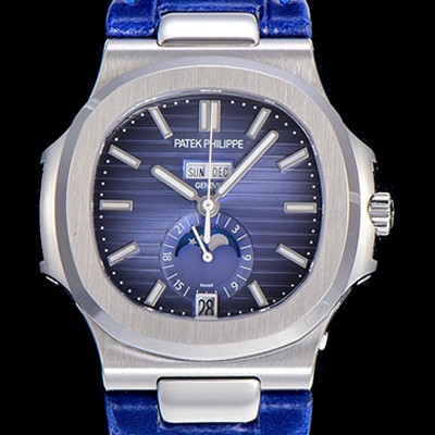 SA급 파텍필립 남성용 노틸러스 5726/1A-014 오토매틱 Cal.324 타입 40미리 문페이즈 가죽줄/밴드 블루다이얼 PAT75456 xx