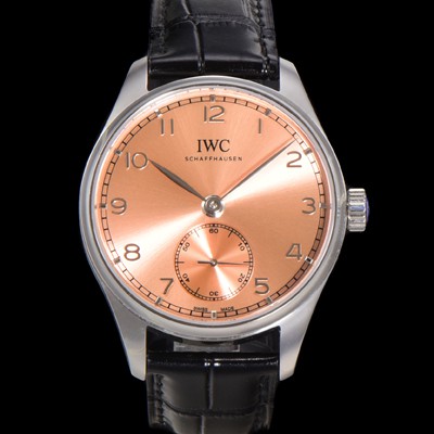 SA급 아이더블유씨 남성용 포르투기즈 IW358313 오토매틱 수정형 82200타입 무브 40.4mm 가죽줄 새먼 다이얼 iwc71017 xx