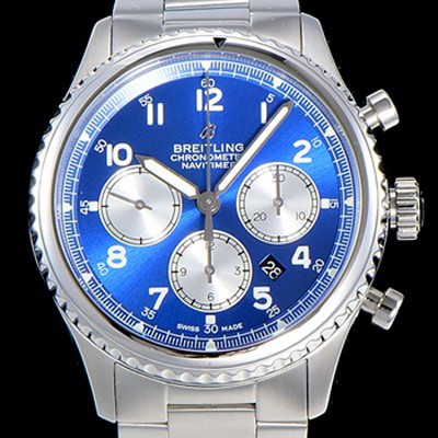 SA급 브라이틀링 남성용 네비타이머 에비에이터 8 오토매틱 크로노그래프 ETA7750-2 타입 43미리 메탈줄 블루다이얼 BRE75564 xx