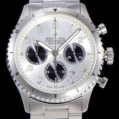 SA급 브라이틀링 남성용 네비타이머 에비에이터 8 오토매틱 크로노그래프 ETA7750-2 타입 43미리 메탈줄 화이트다이얼 BRE75555 xx