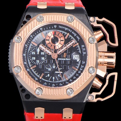 SA급 오데마피게 남성용 로얄오크 오프쇼어 서바이버 크로노그래프 기능 오토매틱 A7750-2 타입 44미리 가죽시계 금장 블랙다이얼 AUD74578 xx