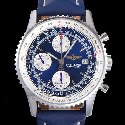 SA급 브라이틀링 남성용 네비타이머 1 크로노그래프 오토매틱 A7750타입 41미리 가죽시계 블루다이얼 BRE75681 xx