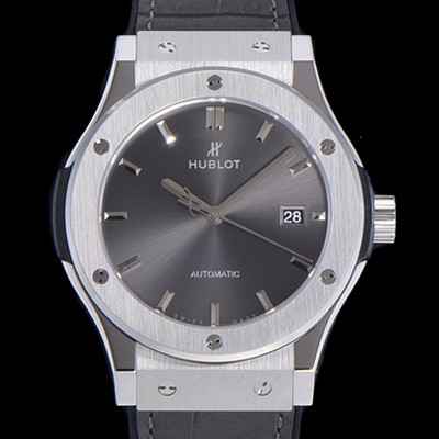 SA급 휴블렛 남성용 클래식 퓨전 45미리 오토매틱 9015 타입 가죽/러버 믹스 그레이다이얼 HUB73512 xx