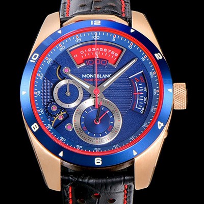 SA급 몽블랑 남성용 타임워커 쿼츠 VK타입 46.4미리 금장 로즈골드 가죽줄 래더스트랩 블루다이얼 MON71165 xx