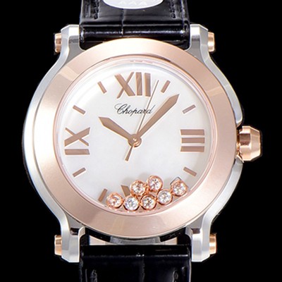 SA급 쇼파드해피스포츠 라운드 쿼츠 로즈골드 투톤-콤비 ETA-955.112 레이디 36미리 가죽줄 화이트다이얼 CHO73679 xx