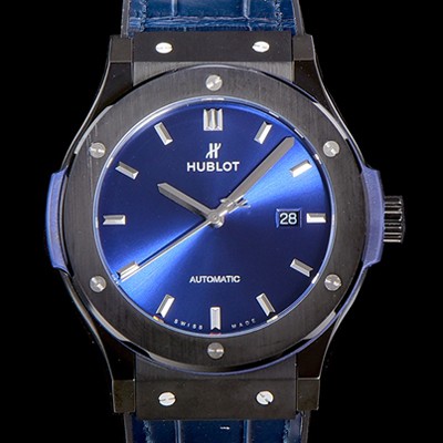 SA급 휴블렛 남성용 클래식 퓨전 45미리 블랙 PVD코팅오토매틱 9015 타입 가죽/러버 믹스 그린다이얼 HUB73568 xx