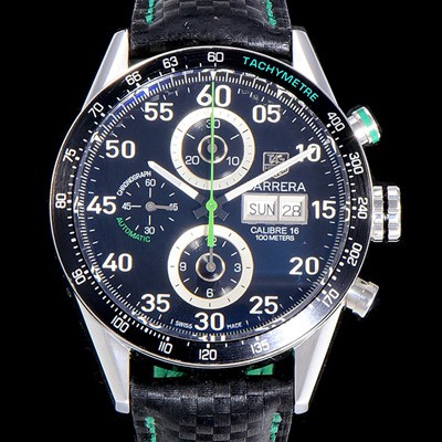 SA급 태그호이어 남성용 까레라 칼리버 16 데이데이트 크로노그래프 싱가폴 한정판 그린 TAG73978 xx