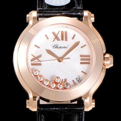 SA급 쇼파드해피스포츠 라운드 쿼츠 로즈골드 ETA-955.112 레이디 36미리 가죽줄 화이트다이얼 CHO73591 xx