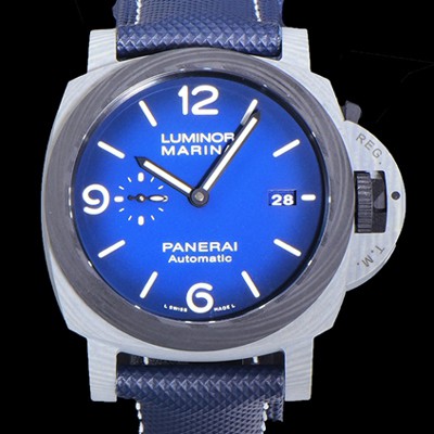 SA급 파네라이 남성용 루미노르 마린나 Fibratech PAM01663 44미리 오토매틱 Cal.P.9010 티타늄/카본케이스 블루다이얼 PAN73354 xx