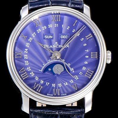 SA급 블랑팡 남성용 빌레레 퀀탬 컴플레트 문페이즈 Cal.6654 오토매틱 40미리 블랙가죽줄  블루다이얼 BLA77838 xx