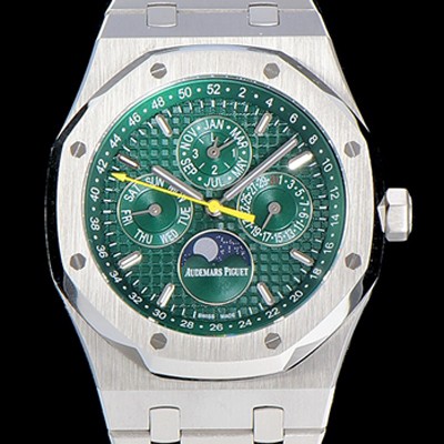 SA급 오데마피게 남성용 로얄오크 페퍼츄얼 41미리 오토매틱 5134타입 매탈줄 문페이즈 그린다이얼 AUD74416 xx