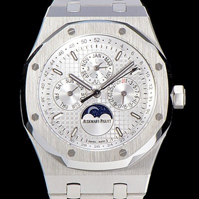 SA급 오데마피게 남성용 로얄오크 페퍼츄얼 41미리 오토매틱 5134타입 매탈줄 문페이즈 화이트다이얼 AUD74477 xx