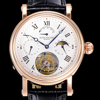 SA급 파텍필립 남성용 그렌드 컴플리케이션 투어빌론 문페이즈 42mm 로드골드 금장시계 가죽줄 오토매틱 화이트다이얼 PAT75371 xx