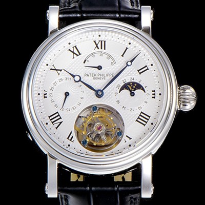 SA급 파텍필립 남성용 그렌드 컴플리케이션 투어빌론 문페이즈 42mm 가죽줄 오토매틱 화이트다이얼 PAT75383 xx
